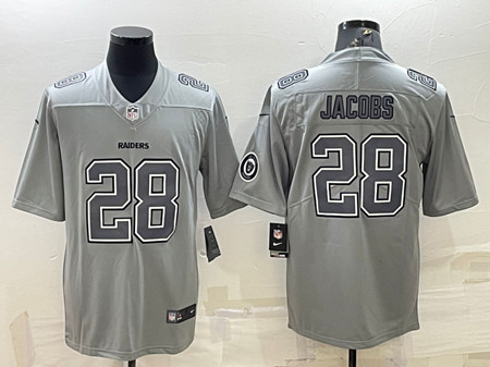 Men's Las Vegas Raiders #28 Josh Jacobs Gray Atmosphere Fashion With Patch Stitched Jersey